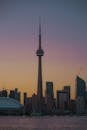 Sunset view of CN tower from Toronto Island