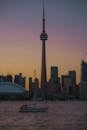 Sunset view of CN tower from Toronto Island