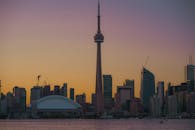 Sunset view of CN tower from Toronto Island