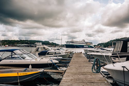 Pier with Moored Motorboats