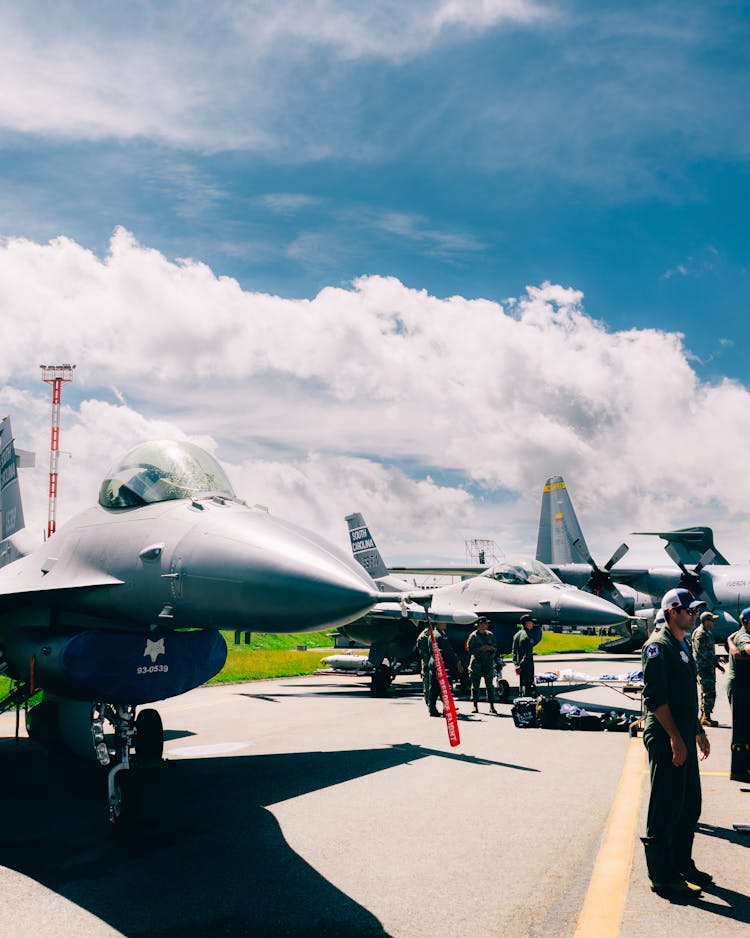 Military Fighter Planes On An Airplane Runway 