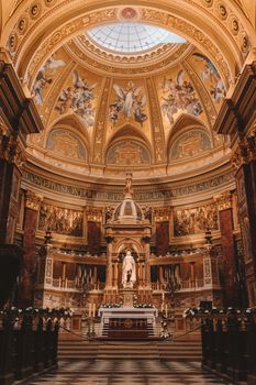 Explore the majestic and intricate interior of St. Stephen's Basilica, a landmark in Budapest, Hungary.