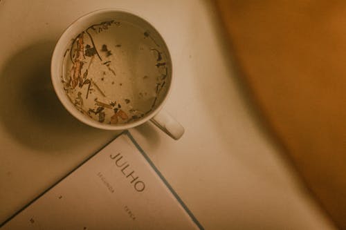 Top View of a Cup of Tea and a Calendar 