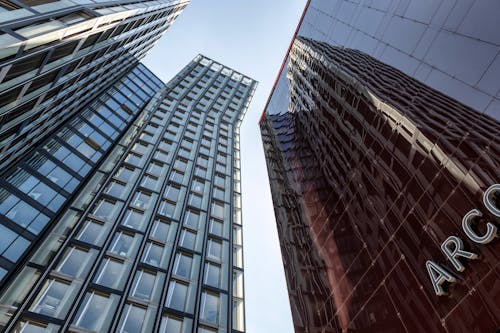 Low Angle Shot of Modern Office Skyscrapers 