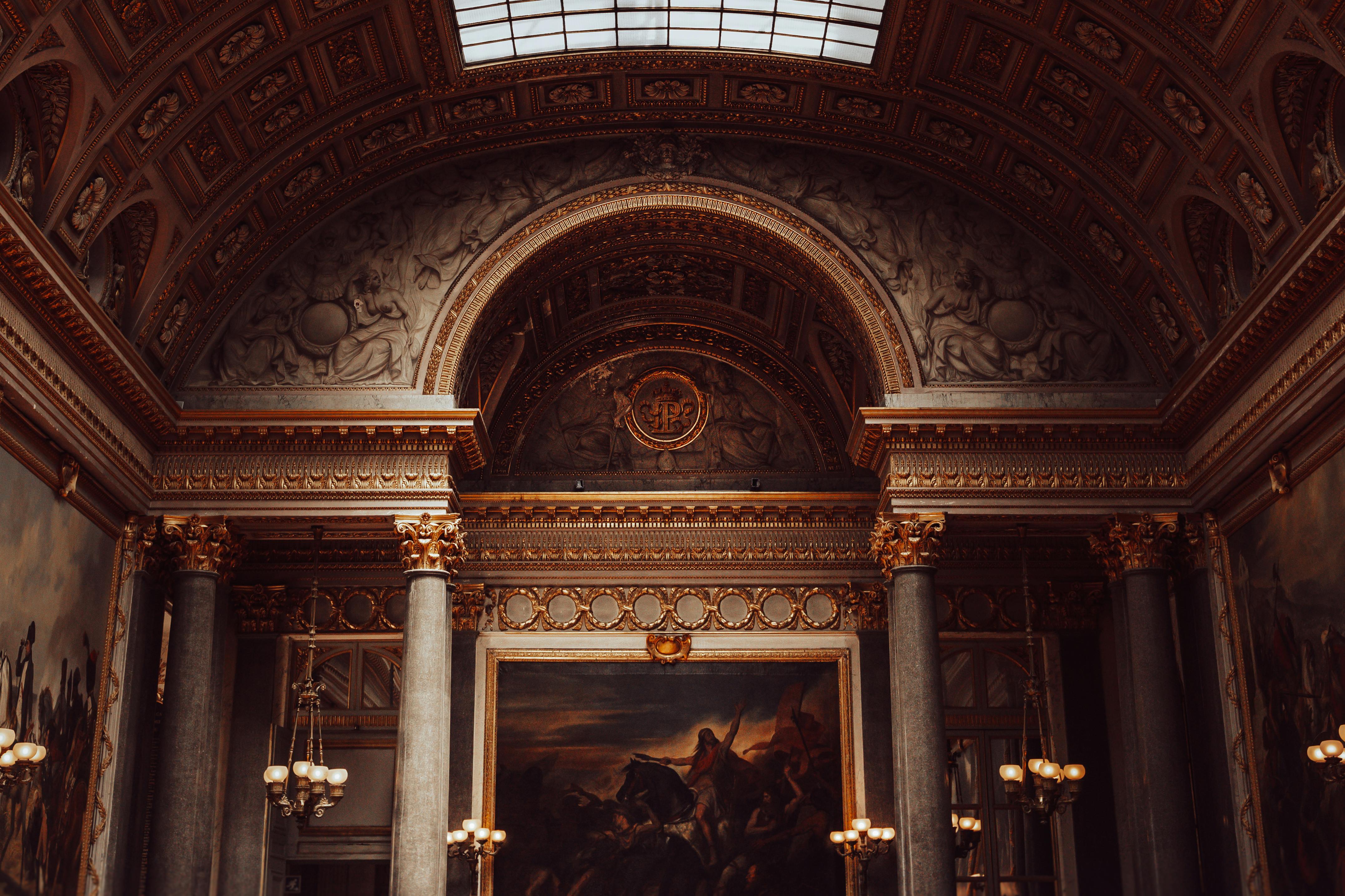 Interior of the gallery of great battles in the palace of Versailles, France