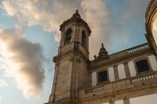 Free Capture of the impressive Sanctuary of Our Lady of Sameiro architecture against a moody sky in Braga, Portugal. Stock Photo