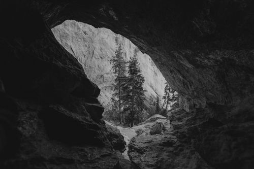 Free Black and white view from a cave entrance at Mount Charleston, NV. Stock Photo