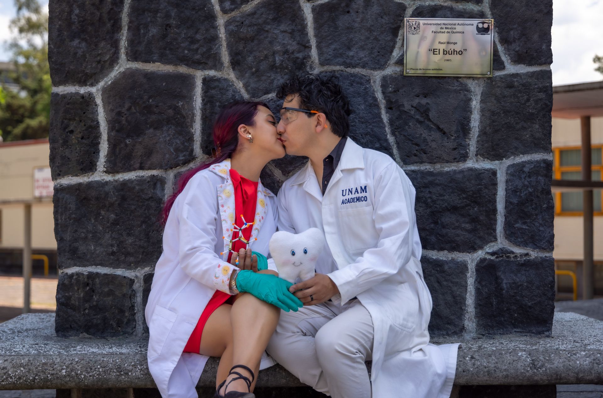Man and Woman Kissing in Lab Coats