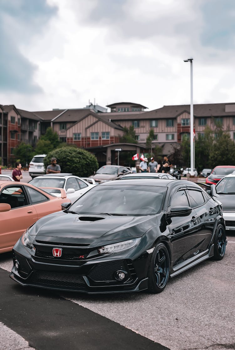 Black Honda Civic On Parking Lot