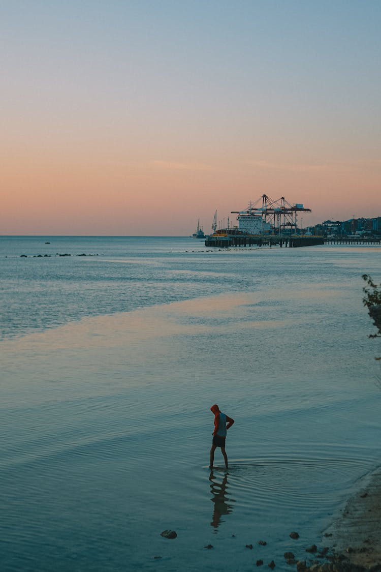 View Of A Beach At Sunset 