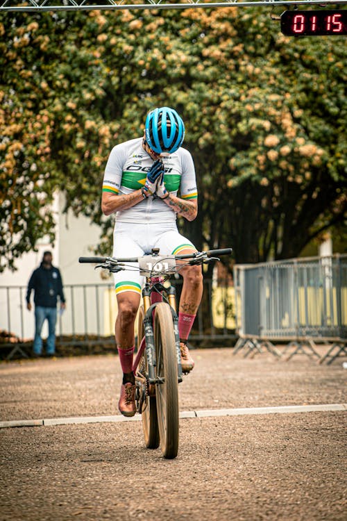 Cyclist Finishing Mountain Bike Race