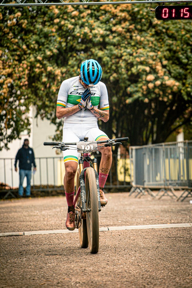 Cyclist Finishing Mountain Bike Race