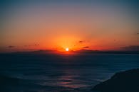 海面上，日落色彩鲜艳，海景平静而美丽