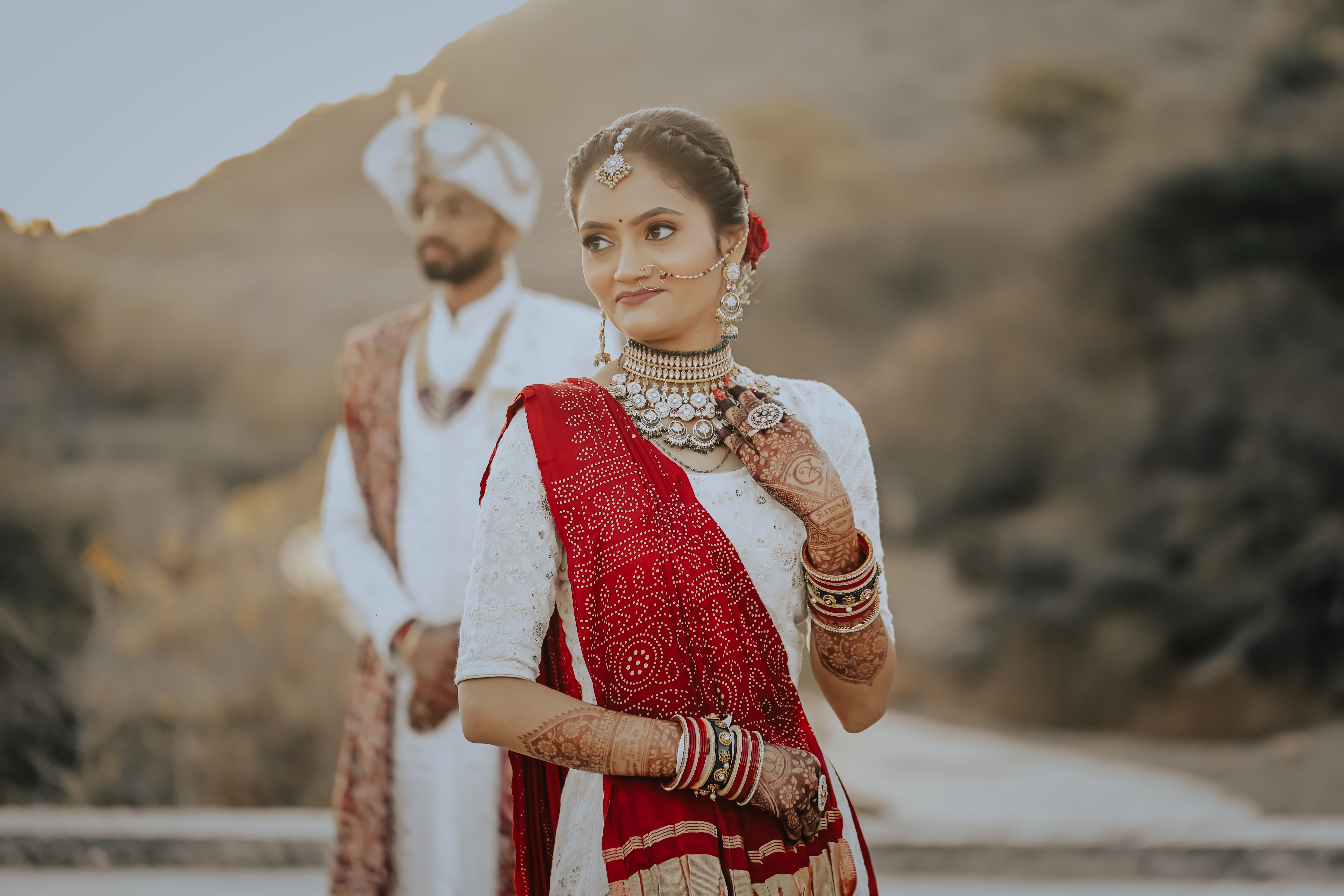 Bride in traditional Indian wedding clothing