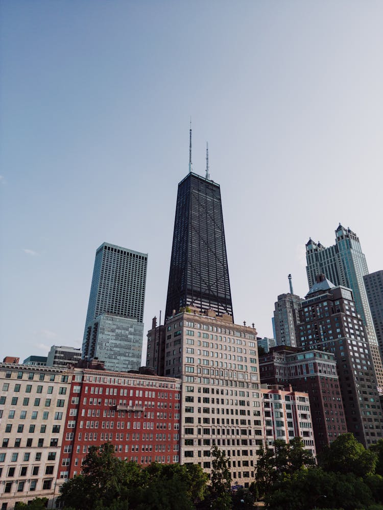 Clear Sky Over John Hancook Center In Chicago