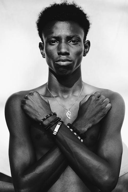 Black and White Portrait of a Bare Chested Man