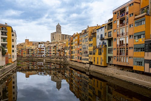 Residential Buildings by River in Girona in Spain