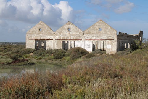 An Abandoned Building on a Field 