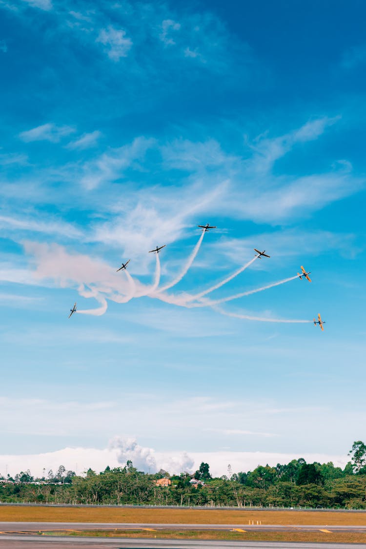 Planes During An Air Show Against Blue Sky 