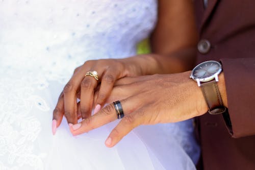 Close-up of Bride and Bridegroom Holding Hands 