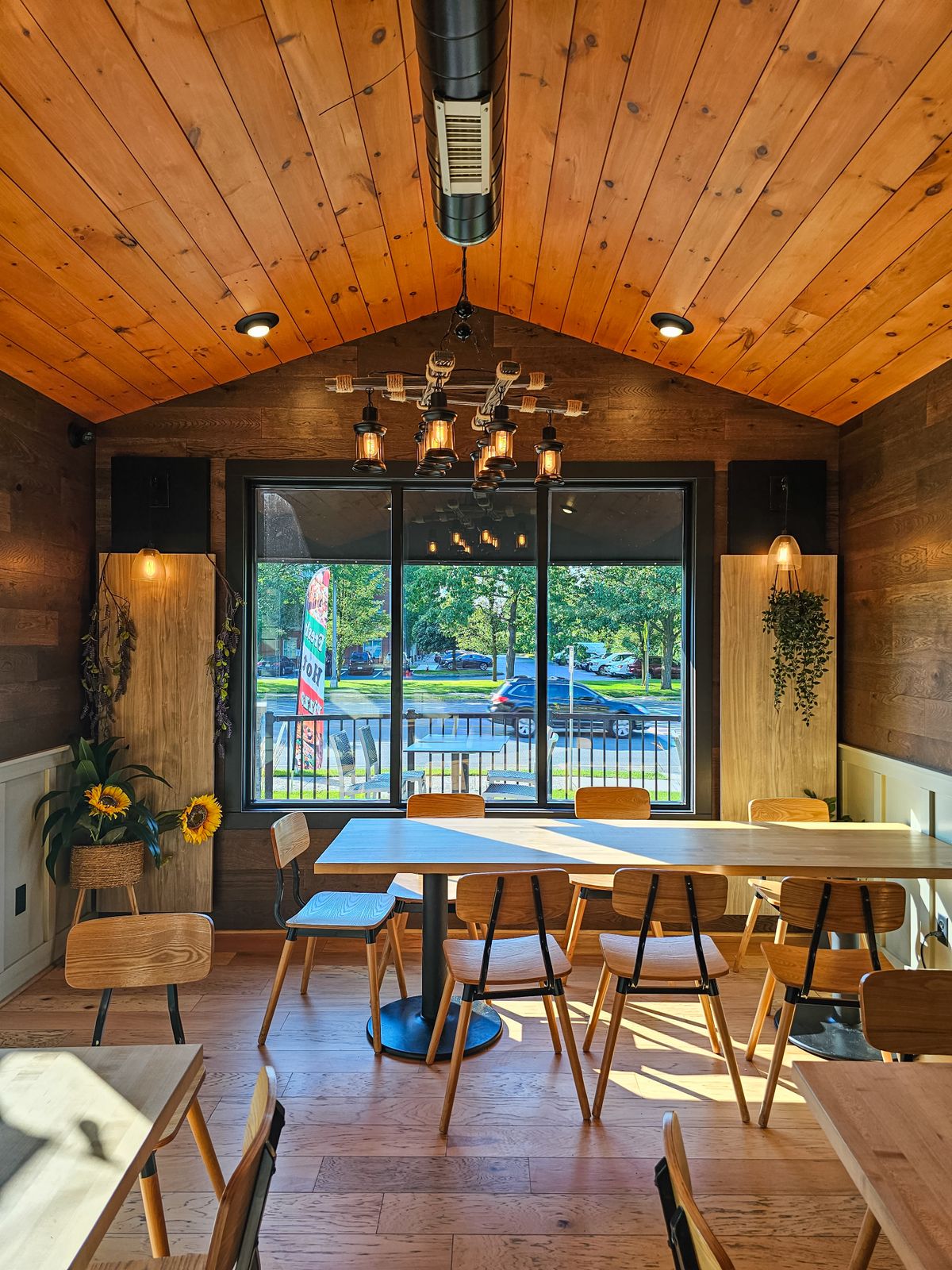 Warm modern restaurant interior