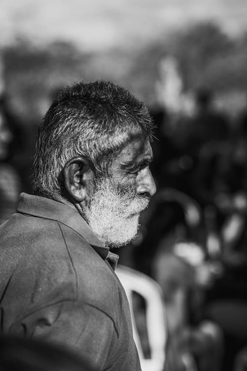 Black and White Portrait of a Senior Bearded Man