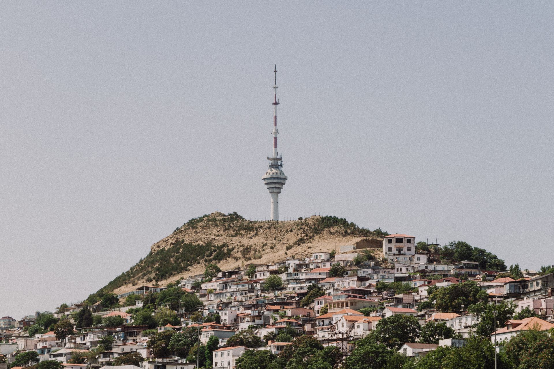 View of the Baku TV Tower behind a Hill in Baku, Azerbaijan