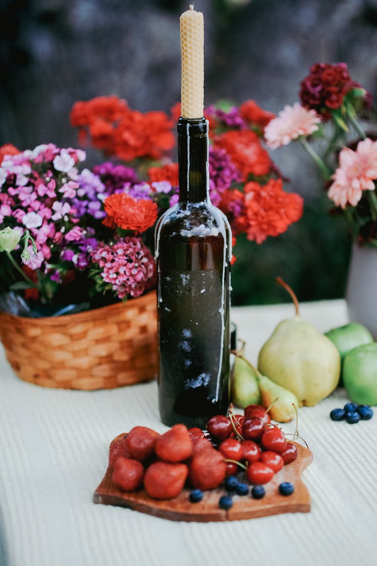 Wine On A Table With Flower Decoration