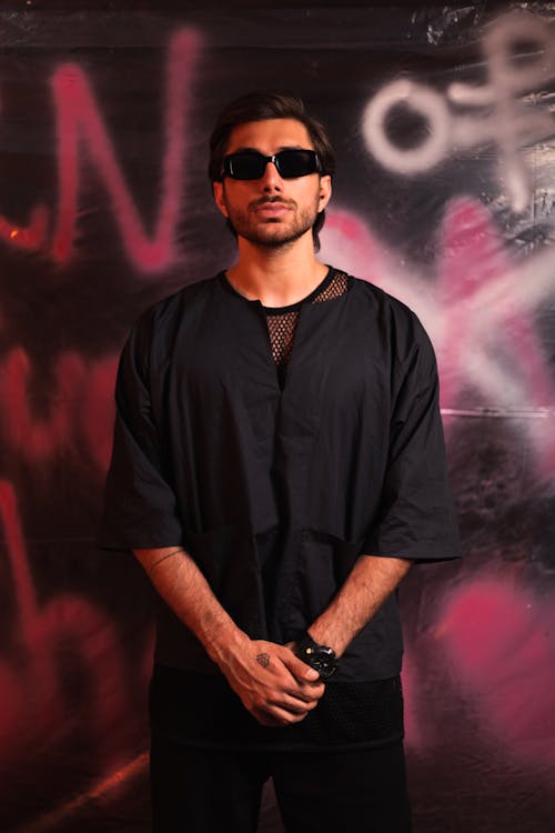 Portrait of Man in Sunglasses and Black Clothes