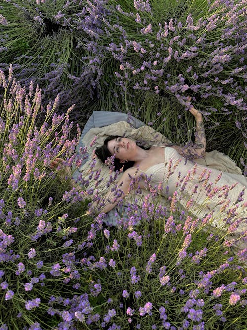 Woman Posing Among Lavender Flowers