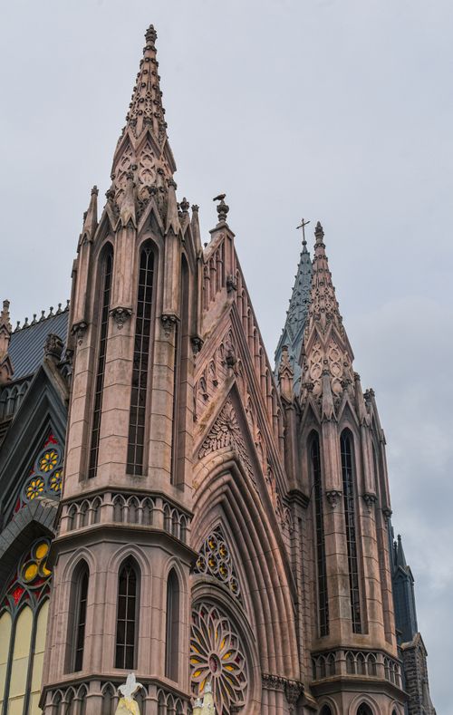 Free A stunning view of St. Philomena's Cathedral with intricate Gothic architecture in Mysuru, India. Stock Photo