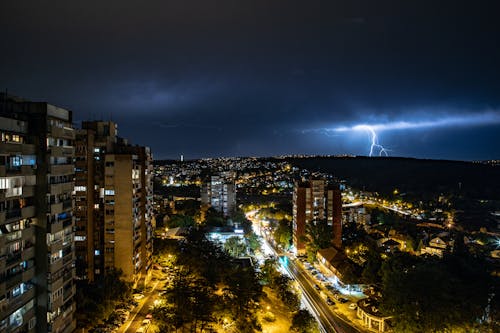 Stormy Weather over City at Night