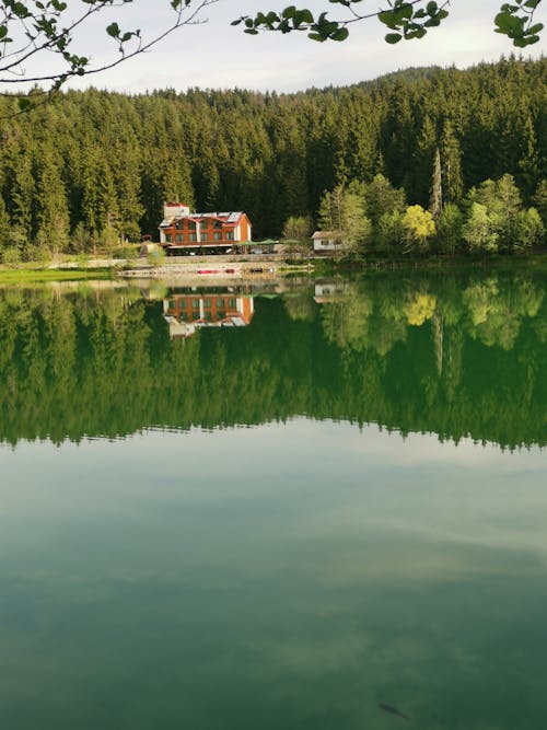 Mansion on Lakeside and Its Reflection in Lake