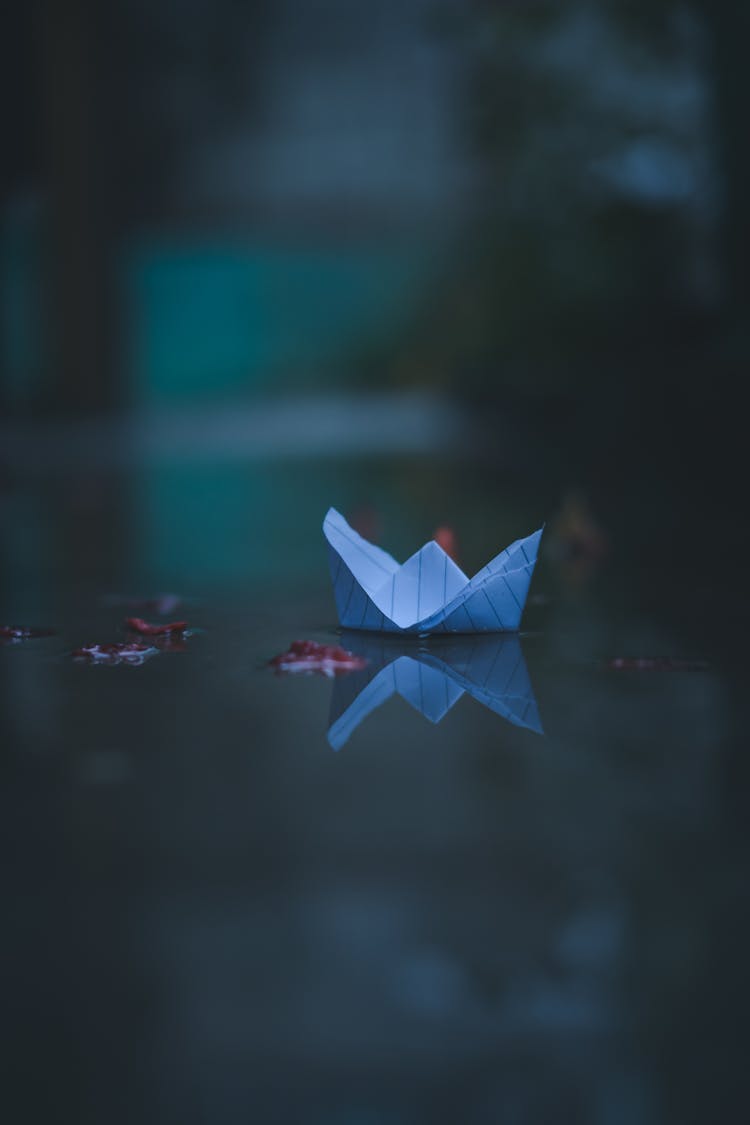 Paper Boat Reflecting In Water