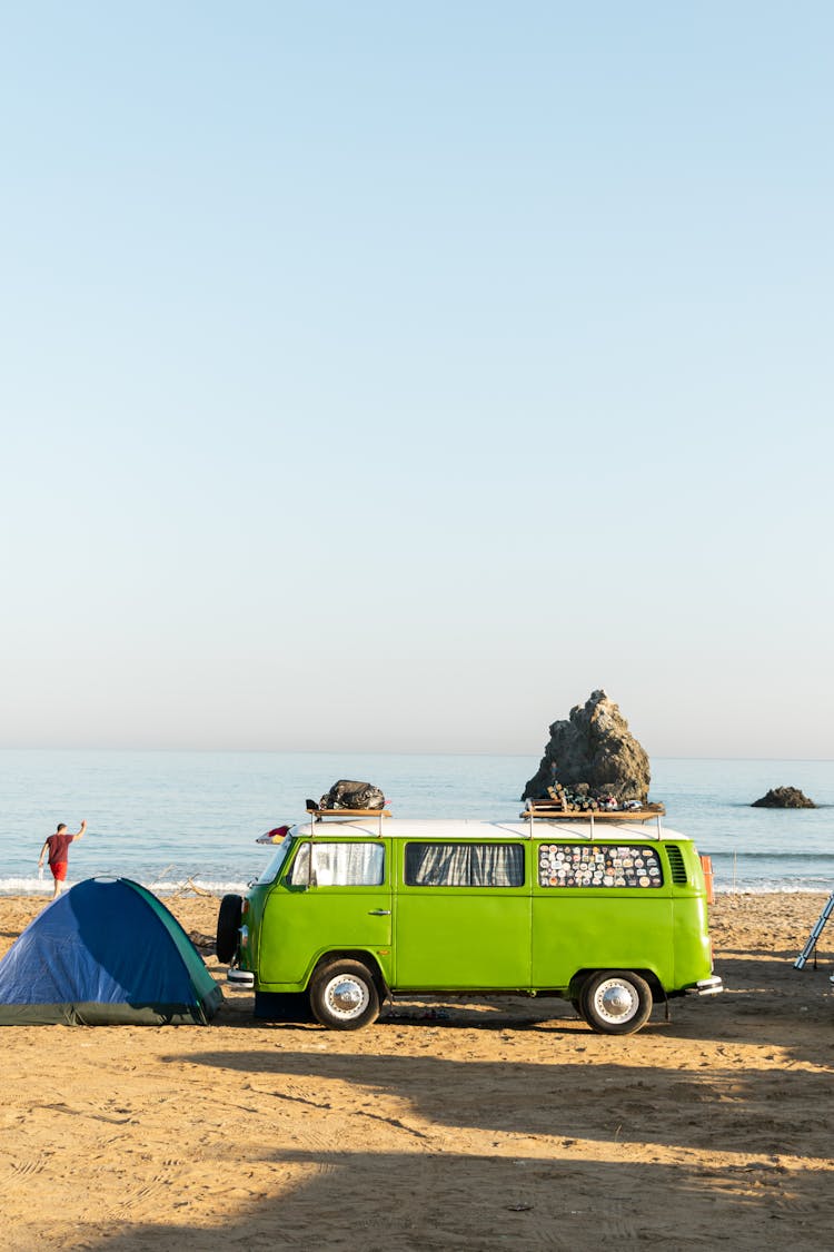 Tent By Vintage Volkswagen Bus