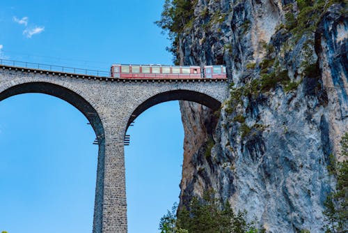 Low Angle Shot of the Landwasser Viaduct, Graubunden, Switzerland