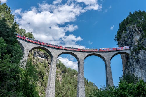 Low Angle Shot of the Landwasser Viaduct, Graubunden, Switzerland