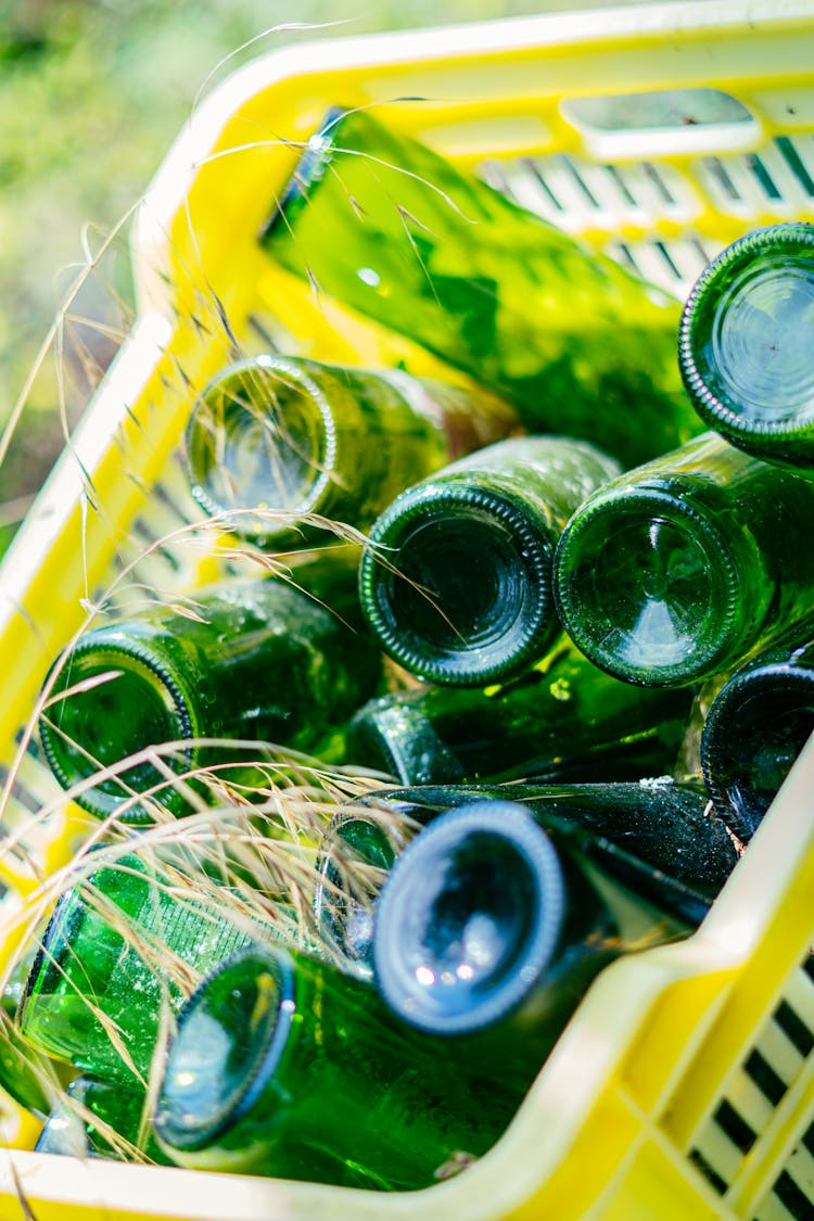 Basket With Glass Beer Bottles