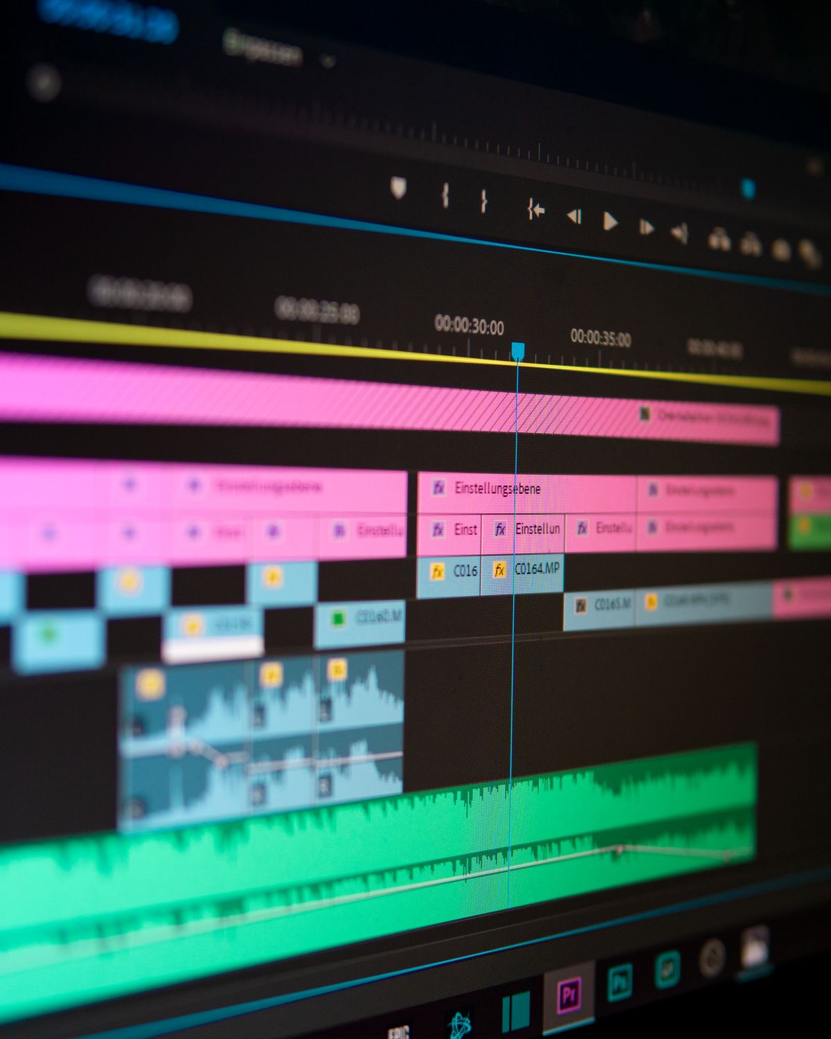 Professional video editing timeline