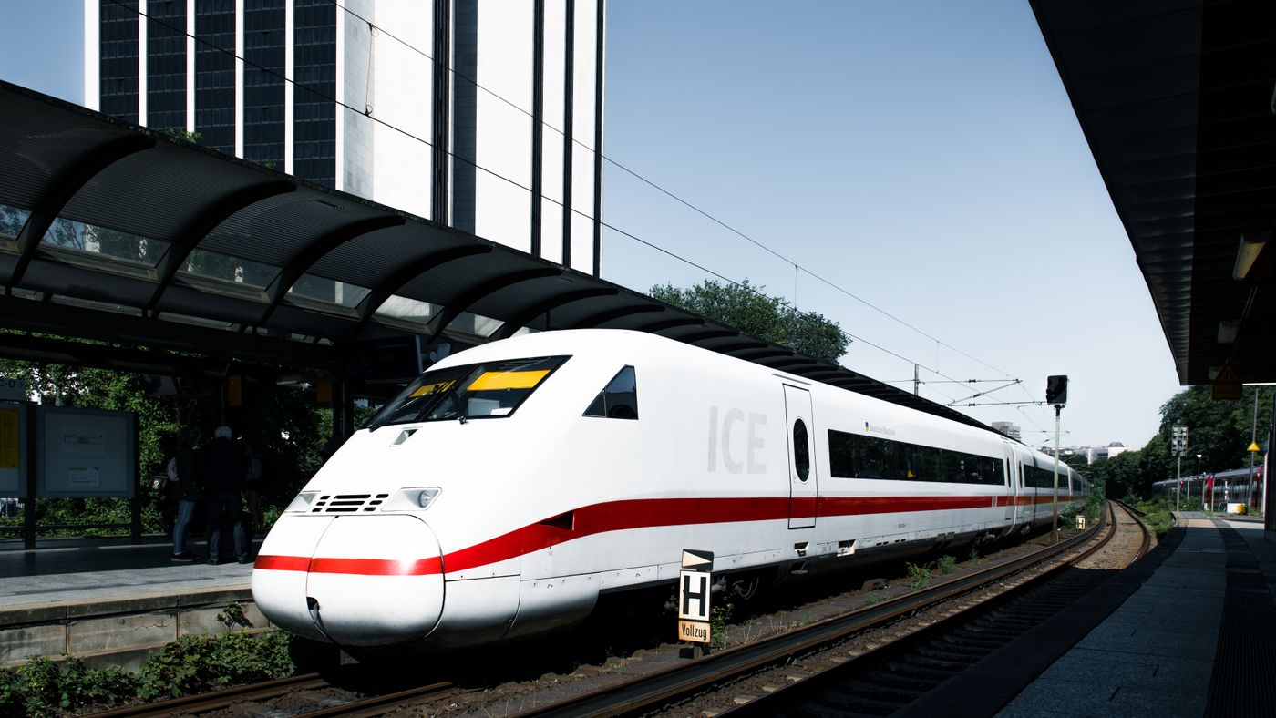 Modern train at a station platform