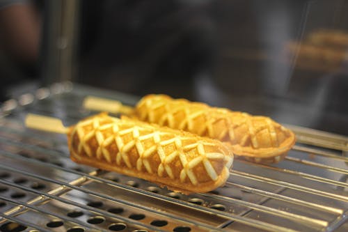 Free Hot Dog Waffles on Display  Stock Photo