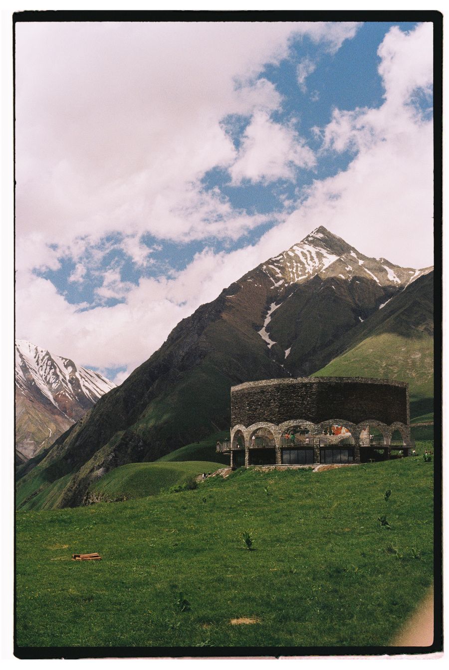 Friendship Monument overlooking the mountains near Gudauri, Georgia