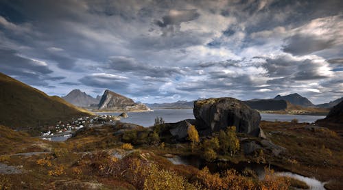 Free View of a Bay on Lofoten Islands in Norway  Stock Photo
