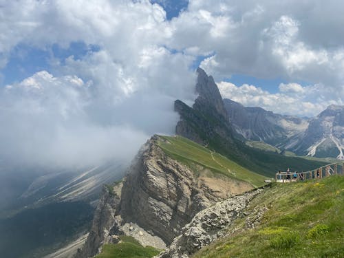 Hikers on Viewpoint in Mountains