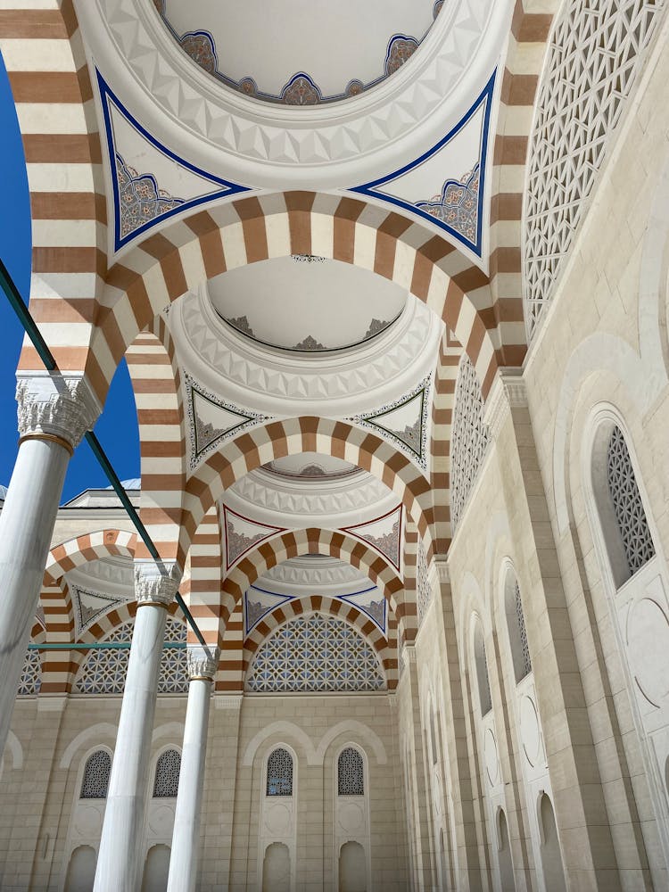 Ornamented Colonnade And Ceiling In Camlica Mosque