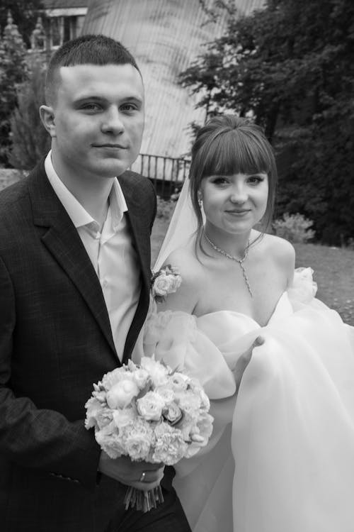 Newlyweds Together in Black and White