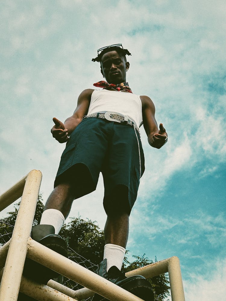 Man Standing On The Top Of A Ladder