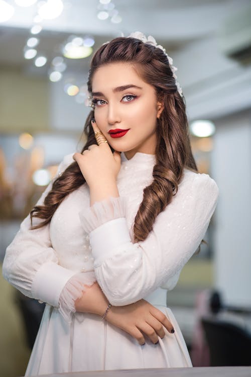 Woman in White Elegant Dress