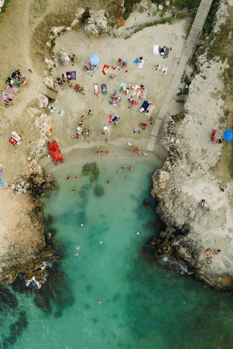 Drone Shot Of People At Beach