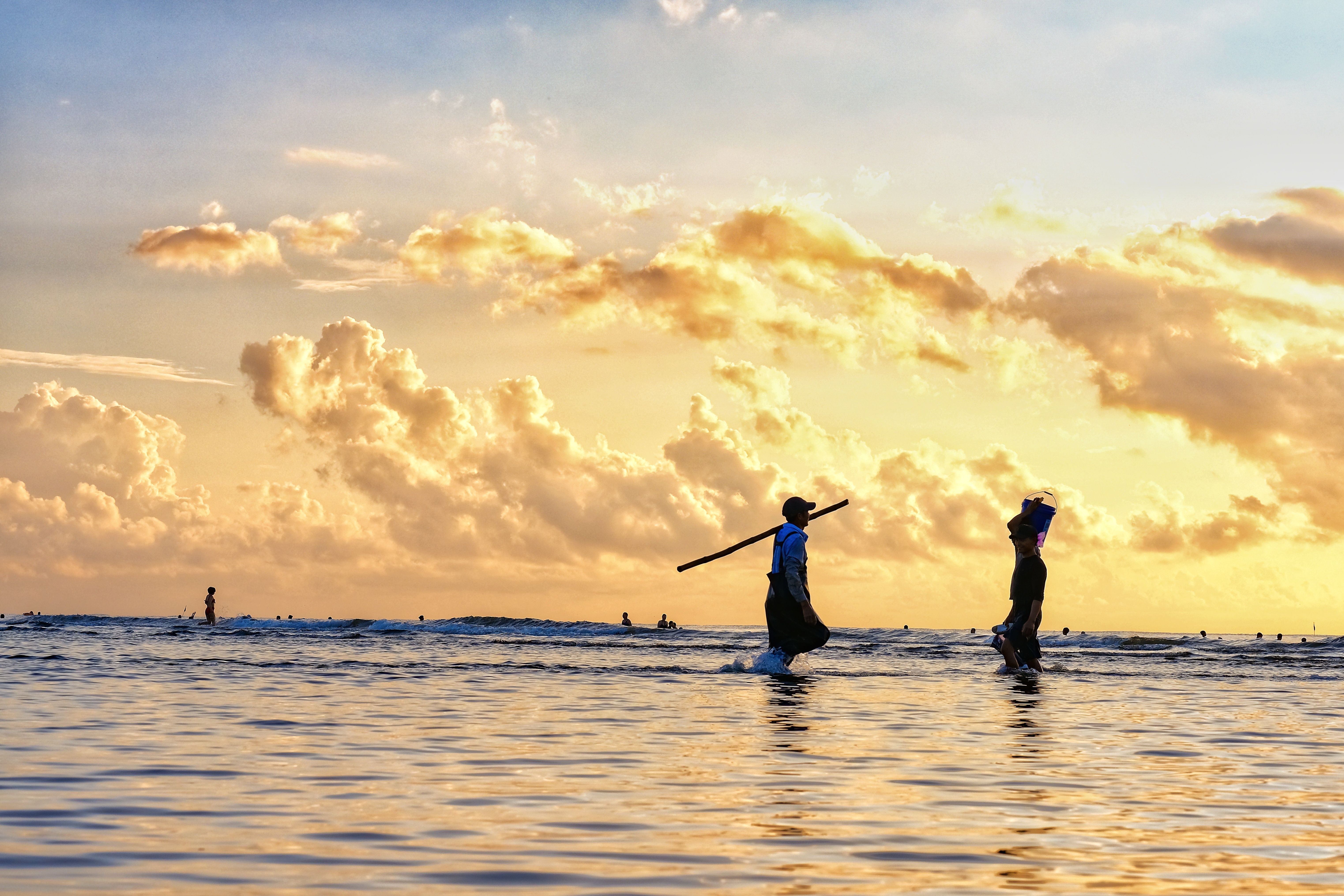 Fishermen on Sea Shore at Sunset · Free Stock Photo
